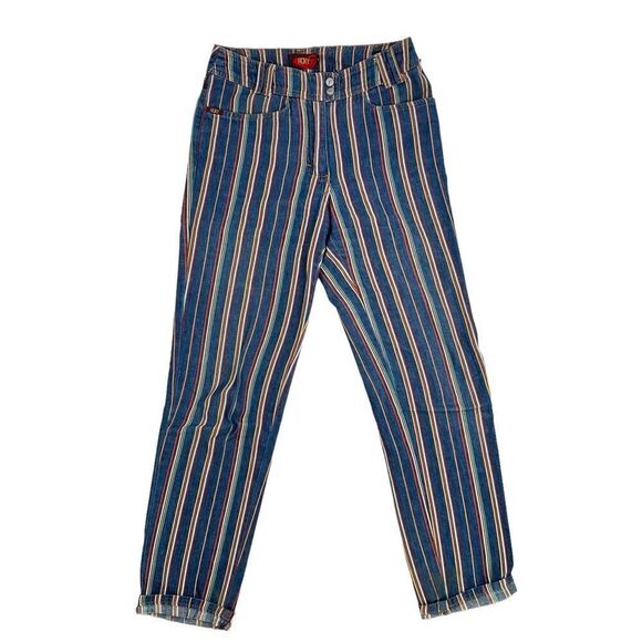 Roxy Size 5 Vintage 90s Striped Jeans Pants Made In USA - Picture 1 of 8